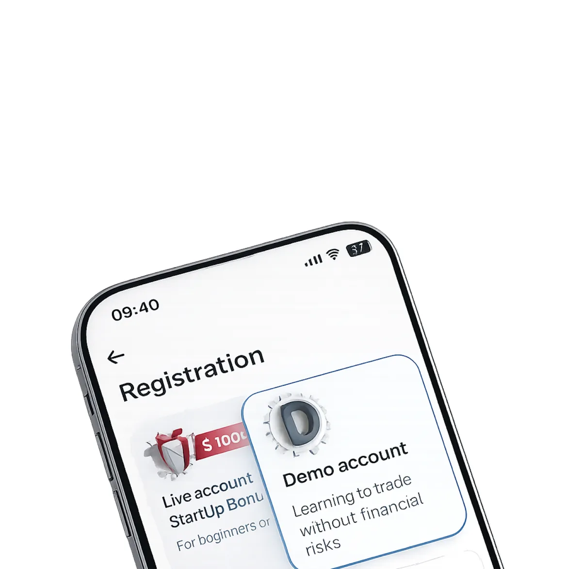 Экран регистрации на смартфоне с выделенной опцией Demo account